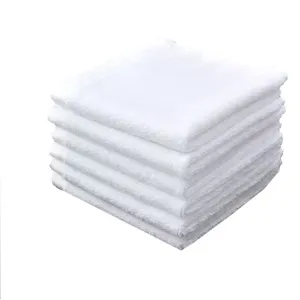 Set of six premium pure white cotton square washcloths for facial and hand drying use