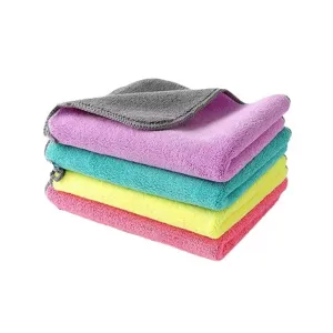 Double-layer thickened microfiber cleaning cloths for kitchen and car, absorbent and lint-free.