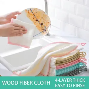 Wood Fiber Kitchen Cleaning Cloth Absorbent Thickened Dishcloth Lint-Free Degreasing Scouring Pad Household Dish Towel