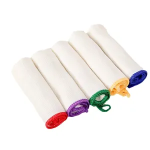 Set of 5 thick absorbent wood fiber dishcloths with colorful edges for kitchen use