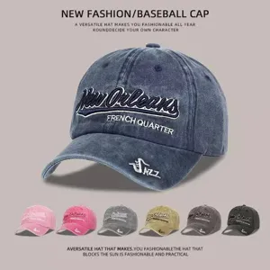 Gorra de Béisbol de Mezclilla Lavada Vintage Hombre Mujer Bordado Desgastado New Orleans French Quarter Jazz Sombrero de Sol