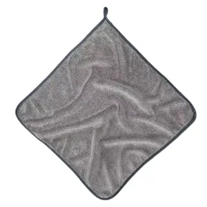Grey microfiber braided car cleaning towel with hanging loop for streak-free drying