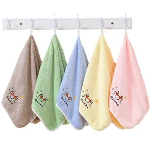 Soft absorbent coral fleece kids towels with cute duck embroidery in 5 assorted colors