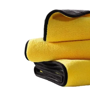 Panno per lavaggio auto in pile corallo a doppio strato, morbido asciugamano giallo