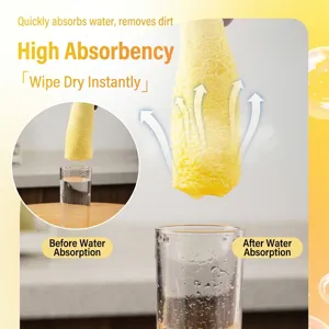Paño de cocina amarillo de fibra de madera espesada con gran capacidad de absorción