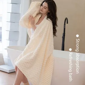 Premium thick soft absorbent bath towel with honeycomb velvet texture for adults