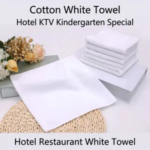 Zachte Witte Katoenen Vierkante Handdoek Absorberende Gezichts Handdoek Voor Hotel Restaurant Kleuterschool Keuken Schoonmaakdoek