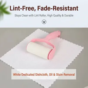 Absorbent white square cleaning cloth for kitchen use with lint-free texture