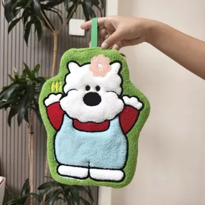 Cute cartoon bear-shaped hanging hand towel made of soft absorbent coral fleece