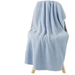 Morbido asciugamano da bagno in pile corallo azzurro con trama a nido d'ape.