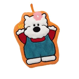 Cute cartoon hanging coral fleece hand towel with soft absorbent bear design for kitchen