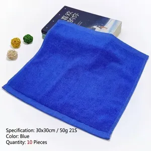 Set of 10 premium blue cotton square towels 30x30cm for kitchen, hotel and home use