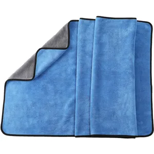 Large absorbent blue coral fleece car wash towel with black border 160x80cm