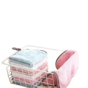 Absorbent microfiber kitchen dishcloths set with hanging loops and plaid borders