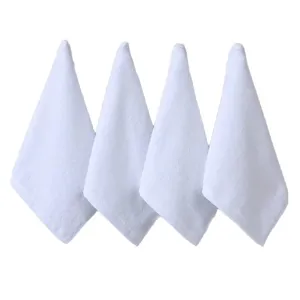 Set van 4 puur witte katoenen vierkante handdoeken voor hotel, salon en thuisgebruik