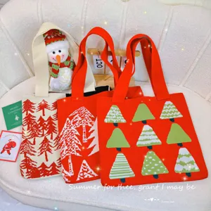 Christmas tree knit tote bag set in red and white festive holiday patterns