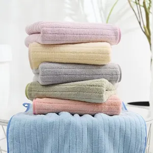 Toalla de Cara de Vellón de Coral Suave Muy Absorbente Secado Rápido Rayada para Adultos Niños Hogar Baño
