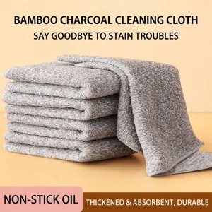 Chiffon de Nettoyage Épais en Fibre de Charbon de Bambou Gris Chiffon de Cuisine Super Absorbant Huile Anti-adhésive Microfibre pour Nettoyage Maison