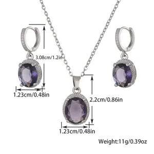 Mesures détaillées de la parure collier et boucles d'oreilles zircon violet.