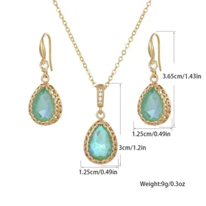 Detailed view of waterdrop-shaped jewelry set with necklace and matching earrings