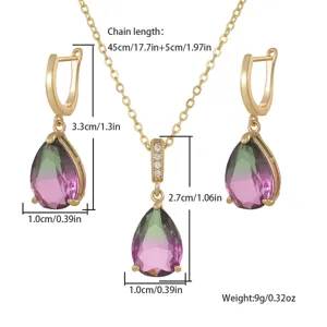Detailed measurements of vintage water drop jewelry set with gradient gemstones