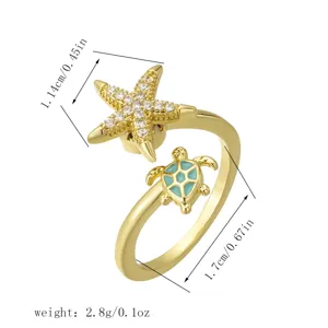 Detailed dimensions and weight of the gold starfish and turtle open ring