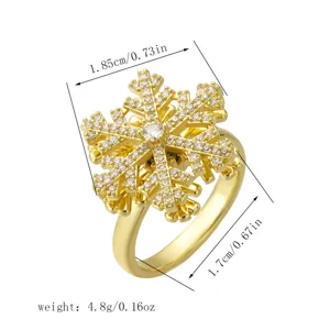 Dimensions and weight details of rotating snowflake ring with sparkling zircon stones
