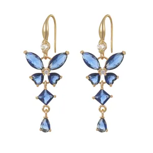 Élégantes boucles d'oreilles papillon vintage ornées de cristaux bleus et dorés
