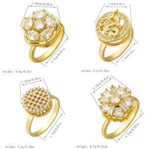 Detailed dimensions and weight specifications for these gold-plated rotatable zircon rings