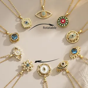 Rotatable Evil Eye Pendant Necklace Gold Plated Copper Zirconia Turkish Lucky Eye Star Charm Choker For Women Party Jewelry