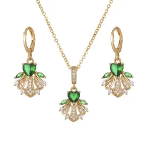 Élégante parure de bijoux de ballerine avec zircon cœur vert et pendentifs plaqués or