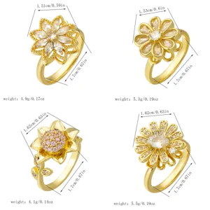 Spécifications de taille et de poids pour les bagues réglables en forme de fleur