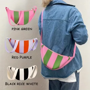 Trendy Japanese style woven striped crossbody bag for women, lightweight and colorful.