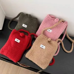 Handmade crochet knit crossbody small square bag in vibrant candy colors for winter