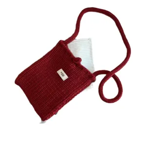 Red handmade knitted crossbody small square bag for women phone pouch Korean style