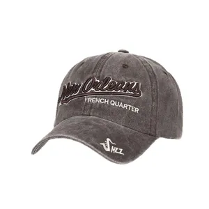 Gorra de béisbol vintage de mezclilla lavada con bordado New Orleans Jazz, visera solar