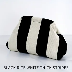 Borsa cosmetica portatile con elegante motivo a strisce larghe nere e bianco riso