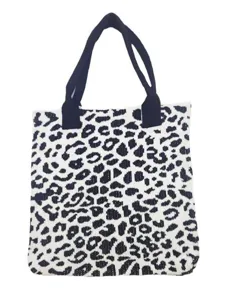 Women Leopard Print Knitted Tote Bag Large Capacity Polyester Woven Shoulder Bag Urban Minimalist Ins Style Soft Handbag
