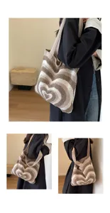 Women knitted shoulder bag with heart pattern casual large capacity tote bag daily fashion handbag
