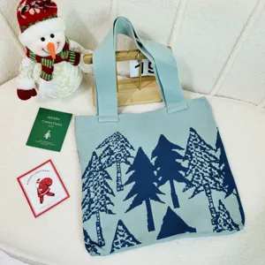Bolso tote de Navidad tejido con muñeco de nieve y tarjetas festivas de regalo