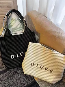 Large capacity fly-knit tote bags with DIEKE letter design and striped pattern.