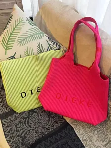 Large capacity fly-woven pleated tote bag with letter detail in vibrant dopamine colors