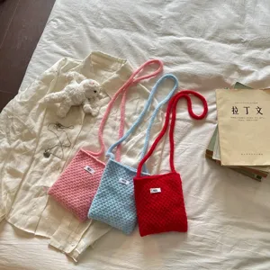 Candy color knitted mini crossbody phone bag for casual daily use