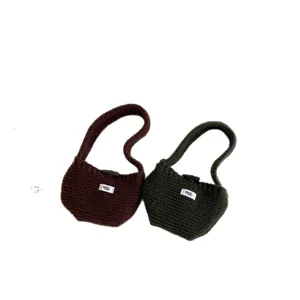 Minimalist knitted wool mini handheld bags in brown and dark green for autumn and winter