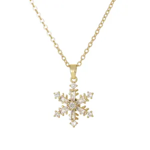 Elegant gold-plated snowflake pendant necklace with sparkling cubic zirconia stones