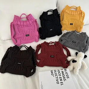 Korean Style Niche Design Knit Woven Backpack For Women Trendy Chunky Knitted Dual Use Handbag Casual Travel Streetwear Shoulder Bag