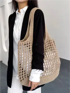 Grand sac cabas en maille beige pour les vacances à la plage et le quotidien