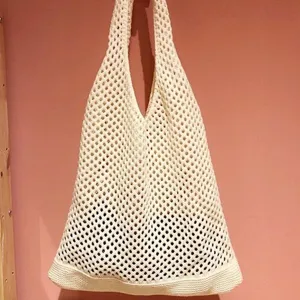 Borsa Tote in Maglia Traforata da Donna Borsa da Spiaggia all'Uncinetto Boemia Borsa a Spalla per Vacanze Estive