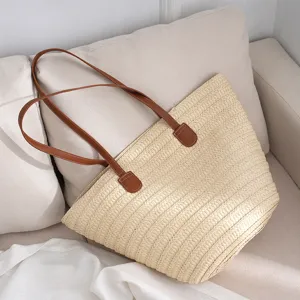 Grand sac à bandoulière en paille tressée pour les vacances à la plage et l'usage quotidien