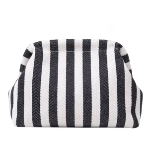 Pochette de maquillage minimaliste en tissu à rayures noires et blanches, design nuage